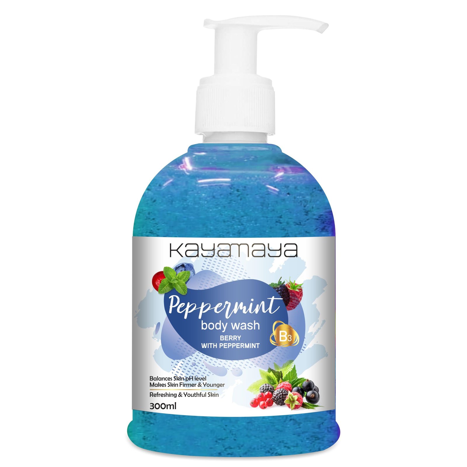 Kayamaya Peppermint & Berry Body Wash with Vitamin B3 – Hydrating & Refreshing Shower Gel, 300ml