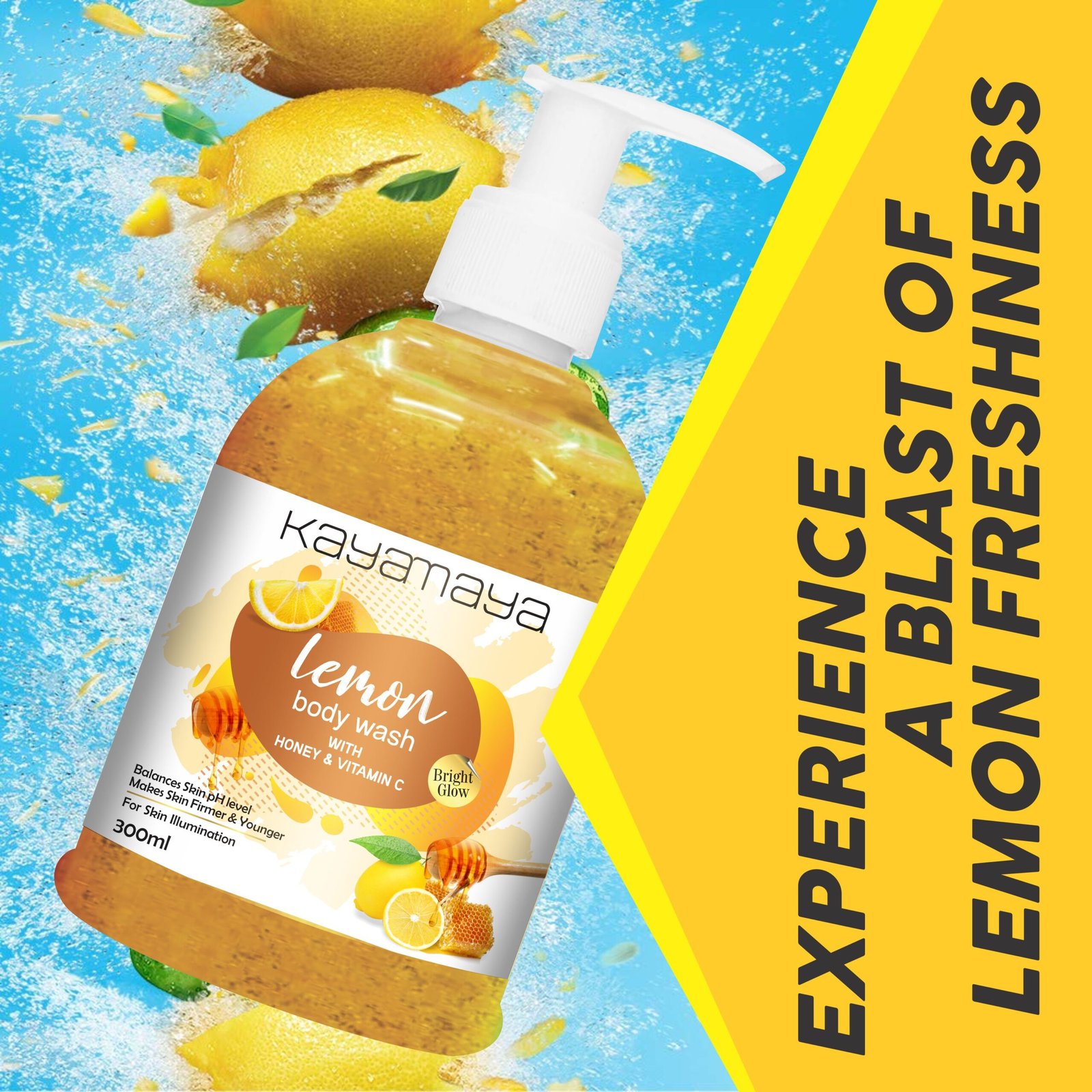 KayaMaya Lemon Body Wash 300ml with Honey & Vitamin C – Brightening, Hydrating Shower Gel for Soft & Radiant-Looking Skin (Pack Of 2) - Image 2