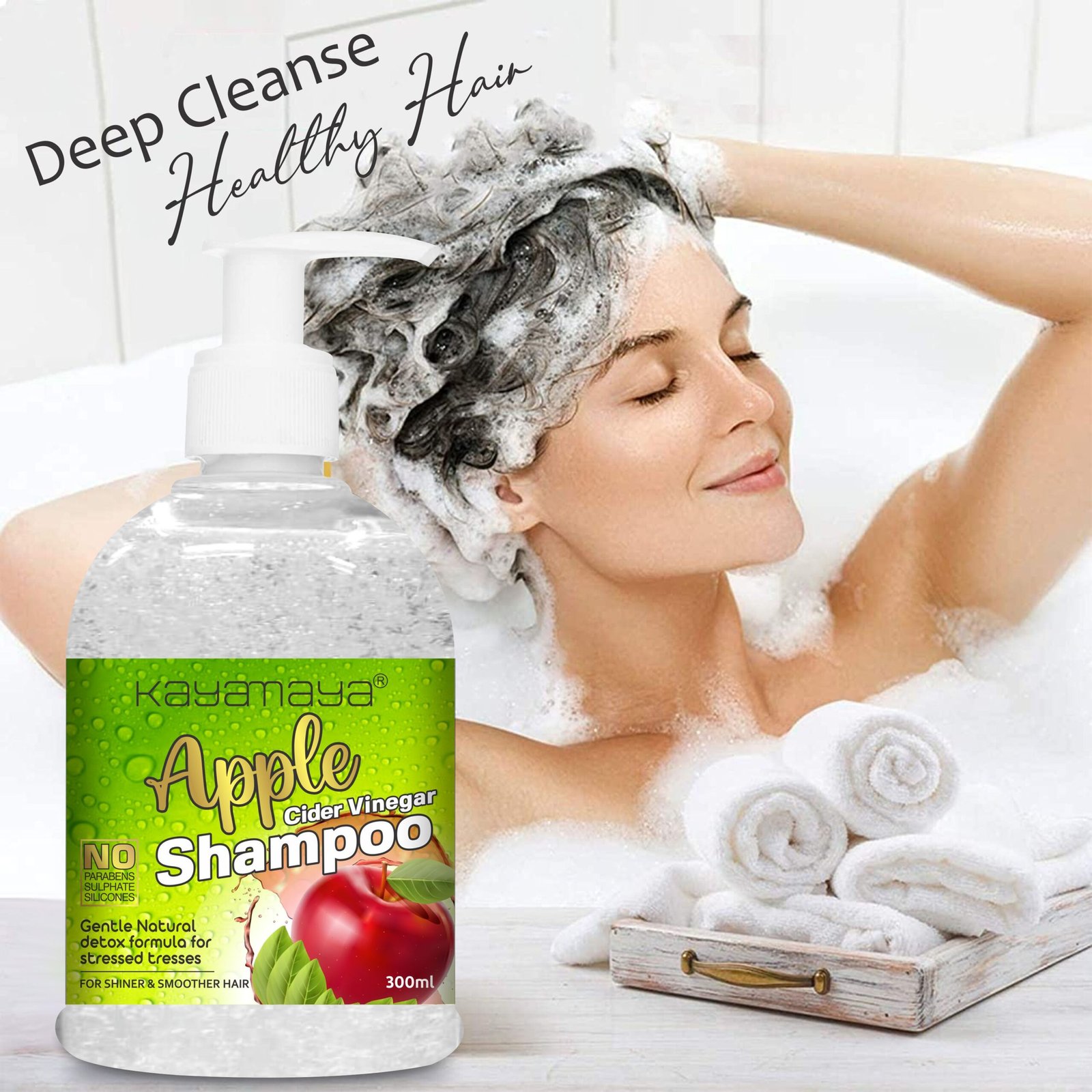 KayaMaya Apple Cider Vinegar Shampoo 300ml – Deep Cleansing & Moisturizing Shampoo for Shiny, Smooth Hair | Sulphate, Paraben & Silicone Free - Image 2