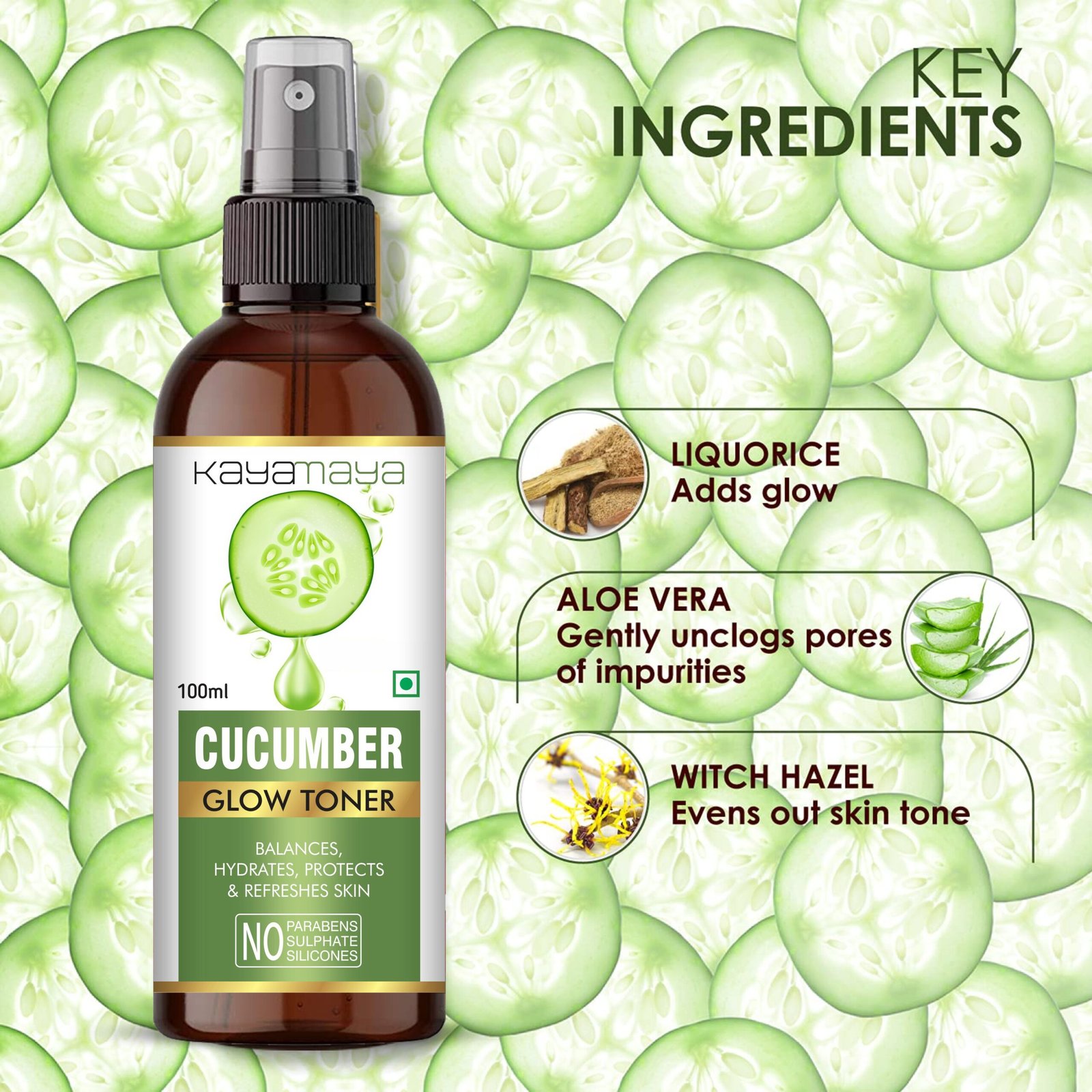 Kayamaya Cucumber Glow Toner 100ml – Hydrating & Refreshing Face Toner with Aloe Vera, Witch Hazel & Liquorice - Image 2