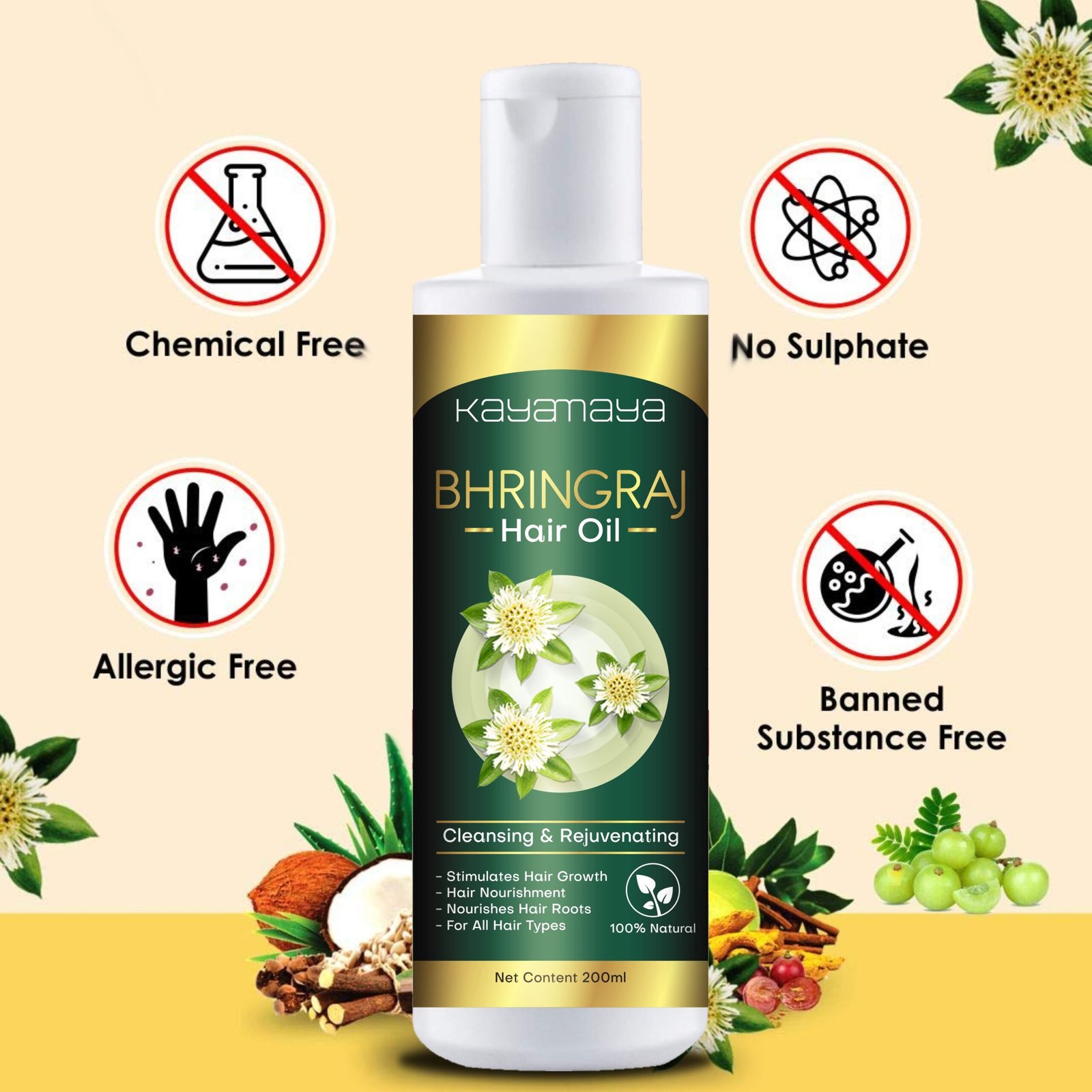 KayaMaya Bhringraj Hair Oil 200ml – Natural Nourishing Hair & Scalp Oil for Stronger, Thicker & Healthy-Looking Hair - Image 2