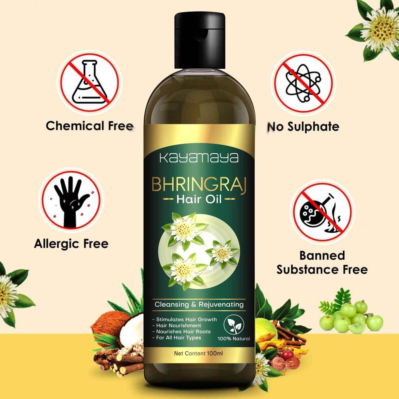 KayaMaya Bhringraj Hair Oil 100ml – Natural Nourishing Hair & Scalp Oil for Stronger, Thicker & Healthy-Looking Hair - Image 2