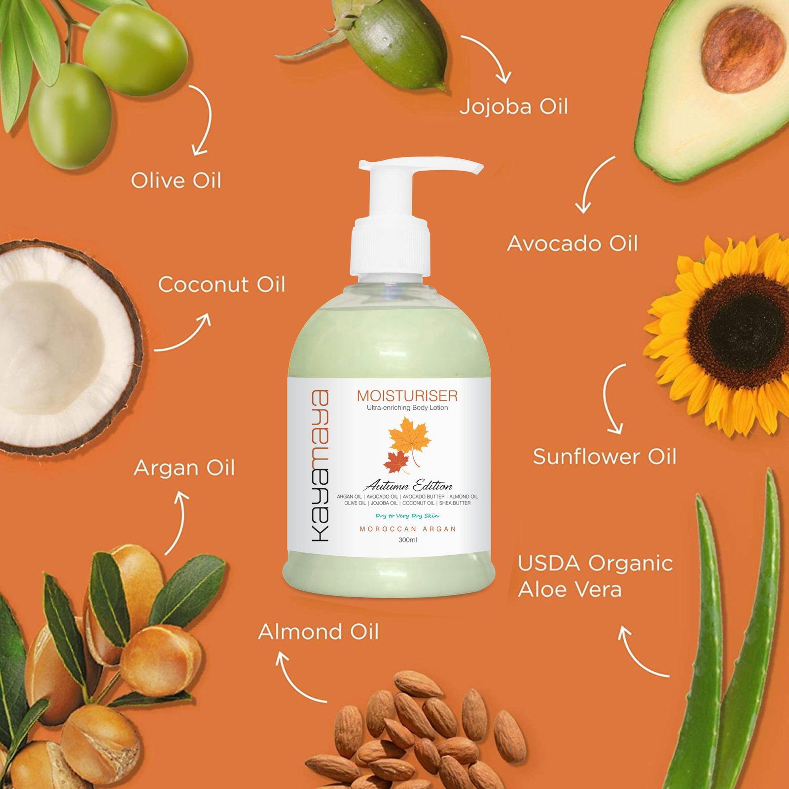 KayaMaya Moroccan Argan Moisturiser 300ml – Ultra-Enriching Body Lotion with Argan Oil, Avocado Oil & Shea Butter for Dry to Very Dry Skin - Image 2