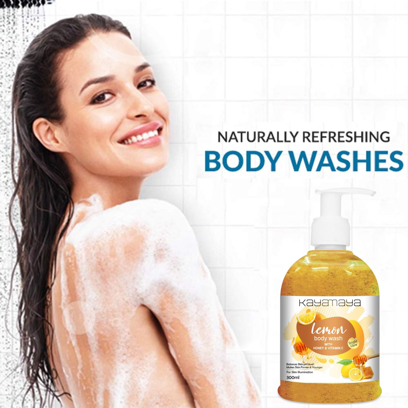 KayaMaya Lemon Body Wash 300ml with Honey & Vitamin C – Brightening, Hydrating Shower Gel for Soft & Radiant-Looking Skin (Pack Of 2) - Image 3