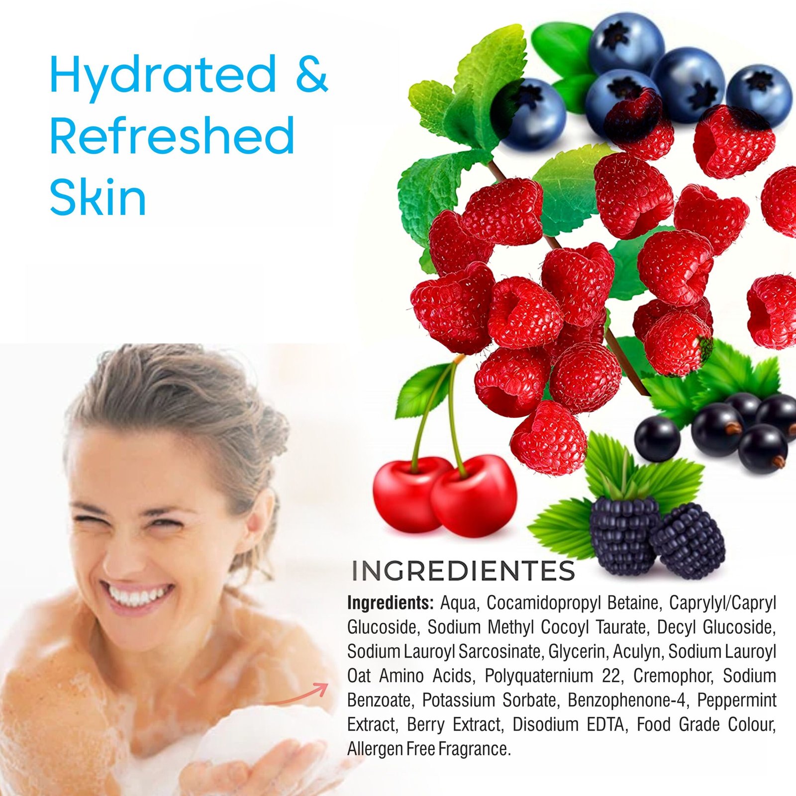 Kayamaya Peppermint & Berry Body Wash with Vitamin B3 – Hydrating & Refreshing Shower Gel, 300ml - Image 3