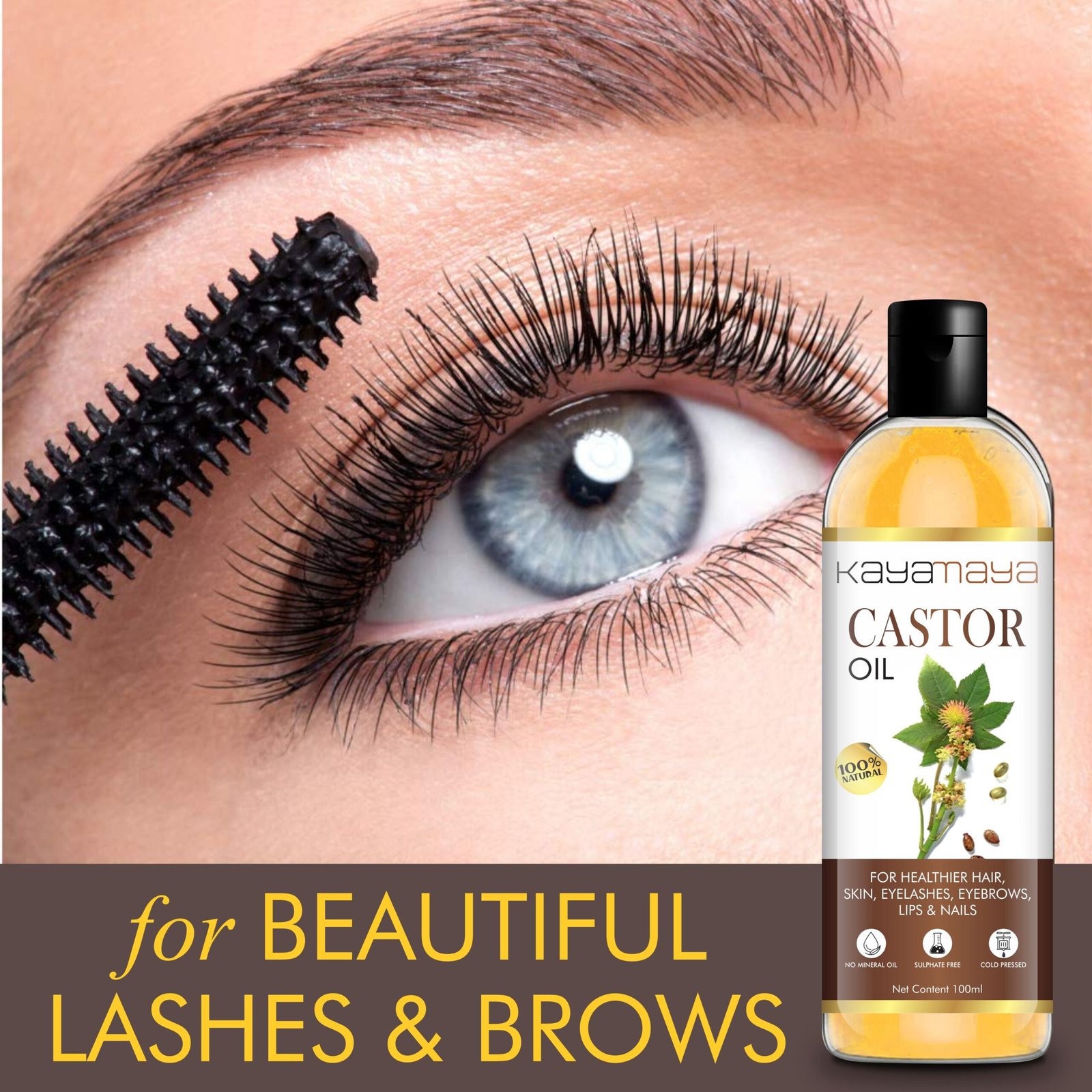 Kayamaya 100% Natural Cold Pressed Castor Oil for Hair, Skin, Eyelashes, Eyebrows, Lips & Nails | Pure, Raw & Unrefined | Mineral Oil & Sulphate Free | 100ml - Image 3