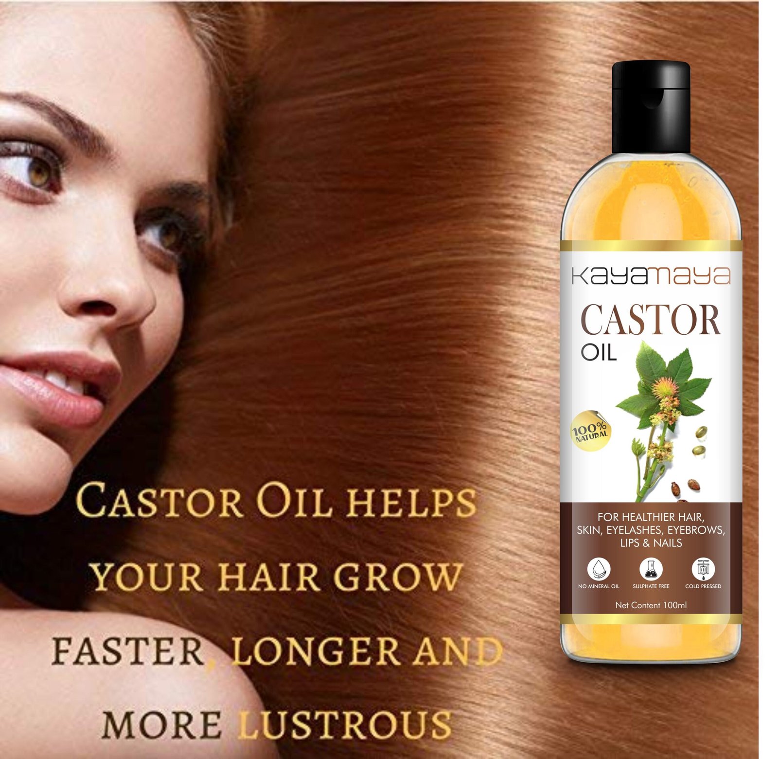 Kayamaya 100% Natural Cold Pressed Castor Oil for Hair, Skin, Eyelashes, Eyebrows, Lips & Nails | Pure, Raw & Unrefined | Mineral Oil & Sulphate Free | 100ml - Image 4