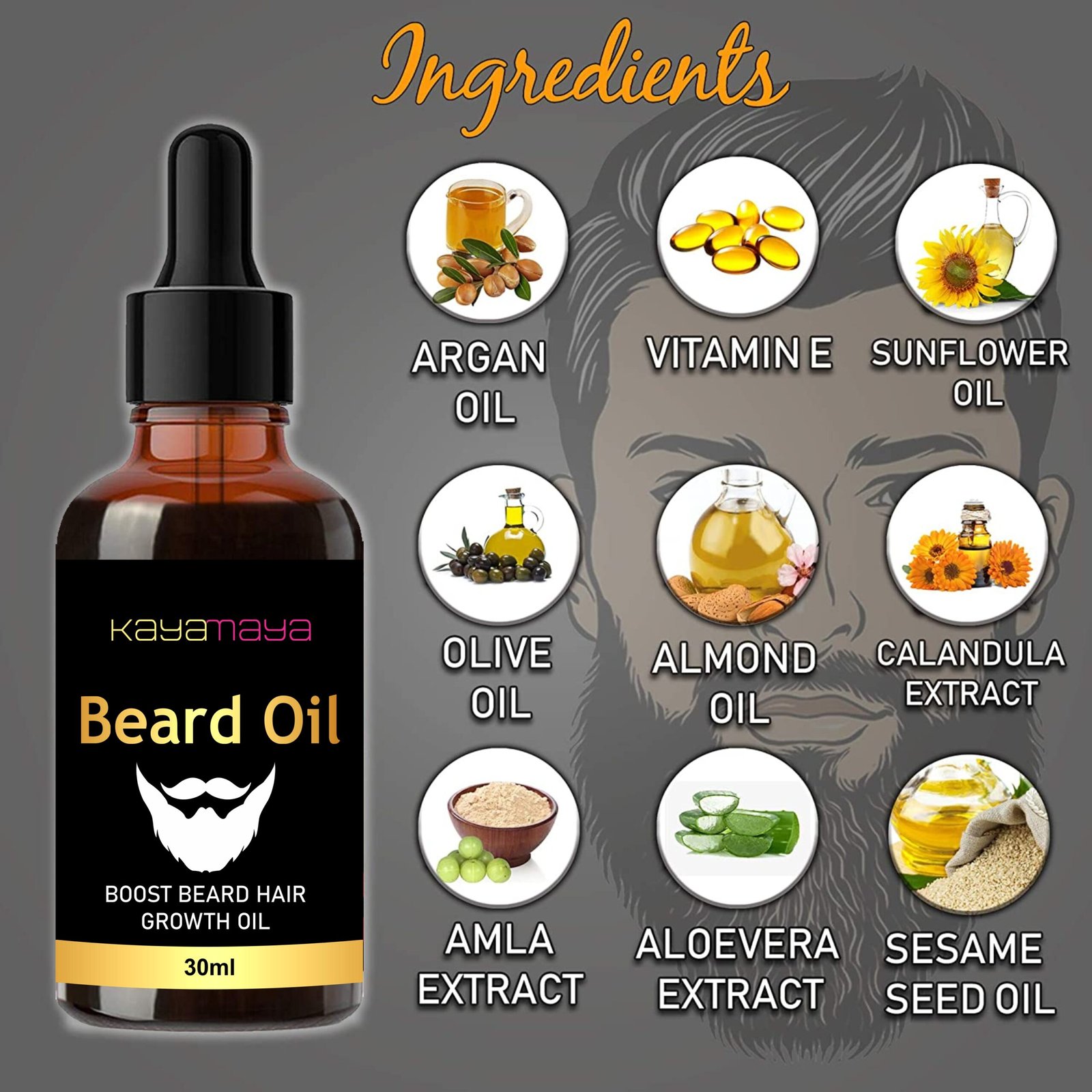 KayaMaya Beard Growth Oil for Men 30ml – Nourishing & Moisturizing Beard Oil for Fuller, Healthier-Looking Facial Hair - Image 3