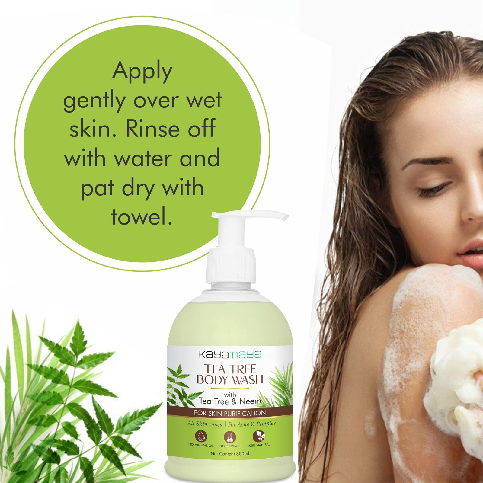 Kayamaya Tea Tree & Neem Body Wash for Skin Purification – Sulphate & Mineral Oil Free, with Aloe Vera, Glycerin & Menthol, All Skin Types, 300ml (Pack Of 2) - Image 5