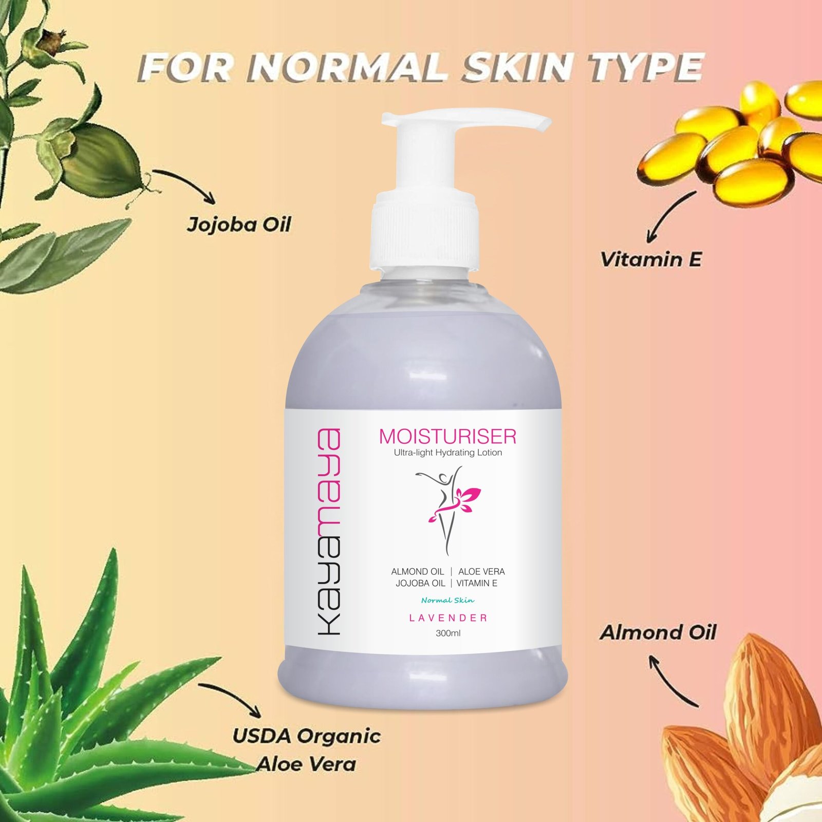 KayaMaya Lavender Moisturiser 300ml – Ultra-Light Hydrating Hand & Body Lotion with Aloe Vera, Almond Oil, Jojoba Oil & Vitamin E for Normal Skin (Pack Of 2) - Image 6