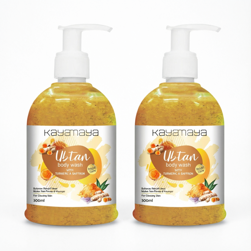 Kayamaya Ubtan Body Wash with Turmeric & Saffron – Brightening, Moisturizing & Gentle Exfoliating Body Cleanser for Glowing Skin, pH 5.5, 300ml (Pack Of 2)