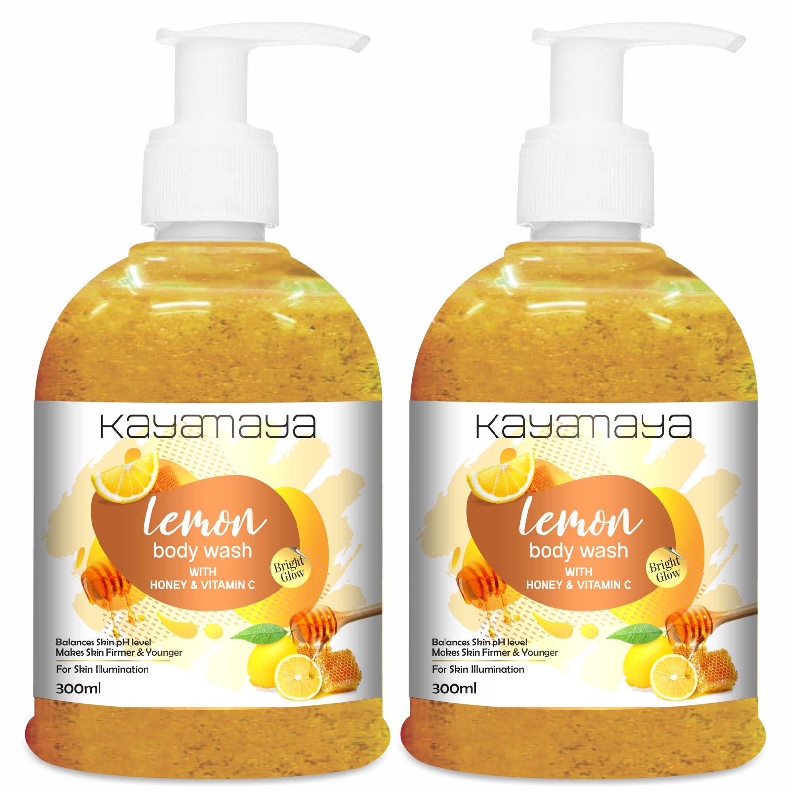 KayaMaya Lemon Body Wash 300ml with Honey & Vitamin C – Brightening, Hydrating Shower Gel for Soft & Radiant-Looking Skin (Pack Of 2)