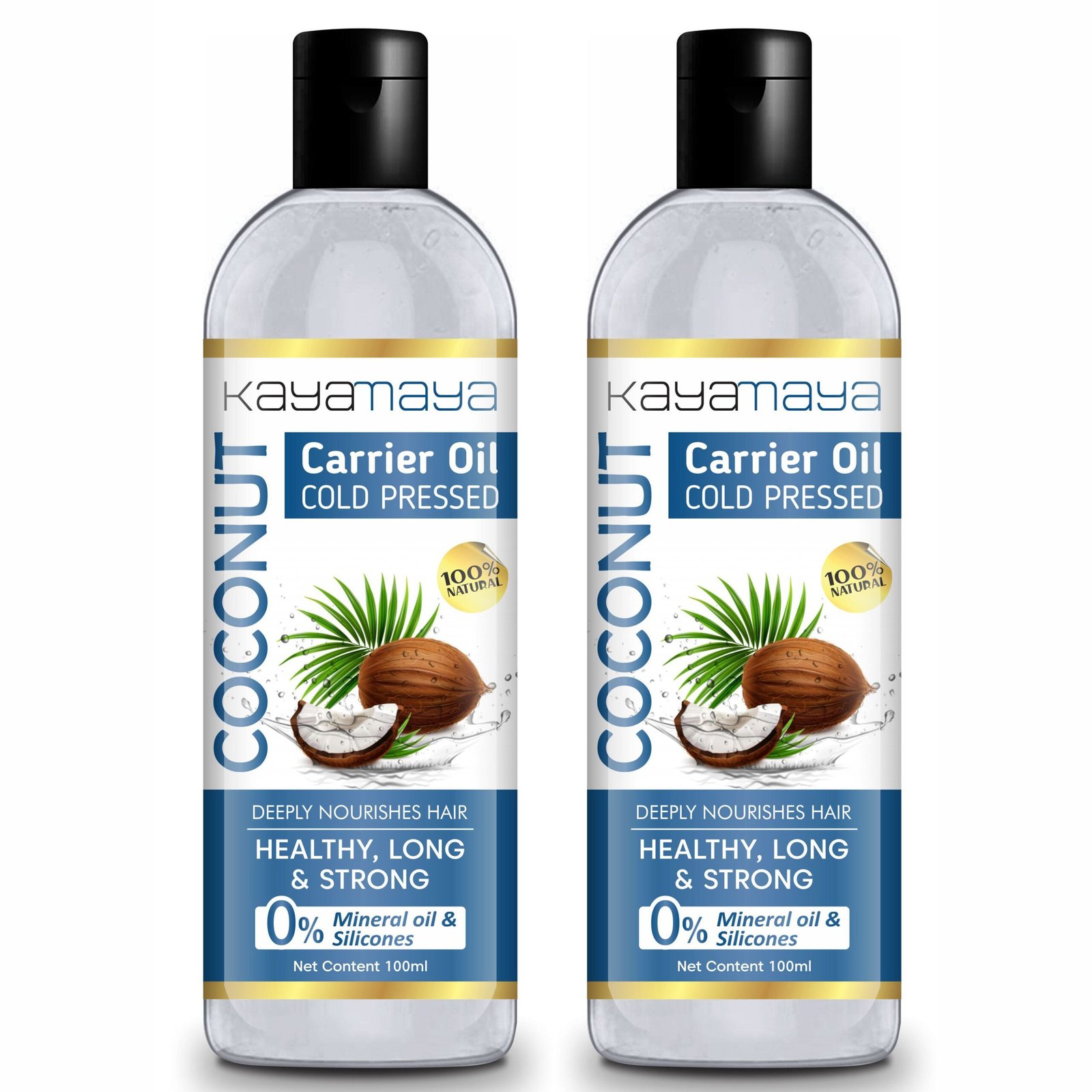 Kayamaya 100% Natural Cold Pressed Coconut Oil – Pure Unrefined Carrier Oil for Hair, Scalp & Skin | Mineral Oil & Silicone Free, 100ml (Pack of 2)