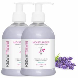 KayaMaya Lavender Moisturiser 300ml – Ultra-Light Hydrating Hand & Body Lotion with Aloe Vera, Almond Oil, Jojoba Oil & Vitamin E for Normal Skin (Pack Of 2)