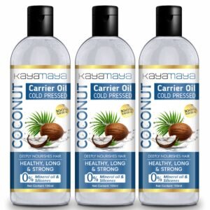 Kayamaya 100% Natural Cold Pressed Coconut Oil – Pure Unrefined Carrier Oil for Hair, Scalp & Skin | Mineral Oil & Silicone Free, 100ml (Pack of 3)