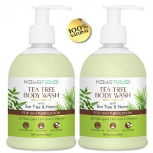 Kayamaya Tea Tree & Neem Body Wash for Skin Purification – Sulphate & Mineral Oil Free, with Aloe Vera, Glycerin & Menthol, All Skin Types, 300ml (Pack Of 2)