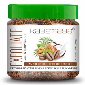 Kayamaya Exfoliate Coffee & Walnut Face & Body Scrub with Rock Salt & Coconut, De-Tan & Brightening Exfoliator (100g)