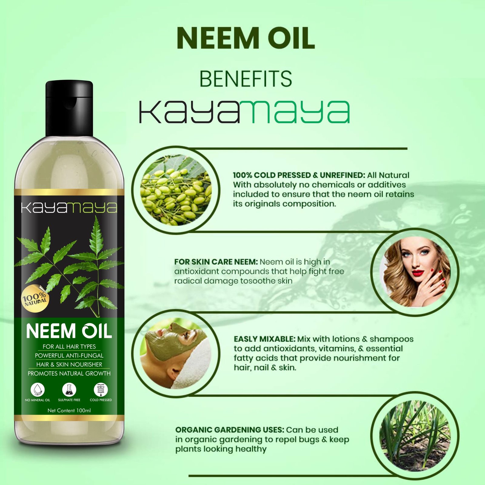KayaMaya 100% Pure & Natural Neem Oil 100ml – Cold Pressed & Unrefined for Hair, Skin & Scalp Care (Pack of 2) - Image 2