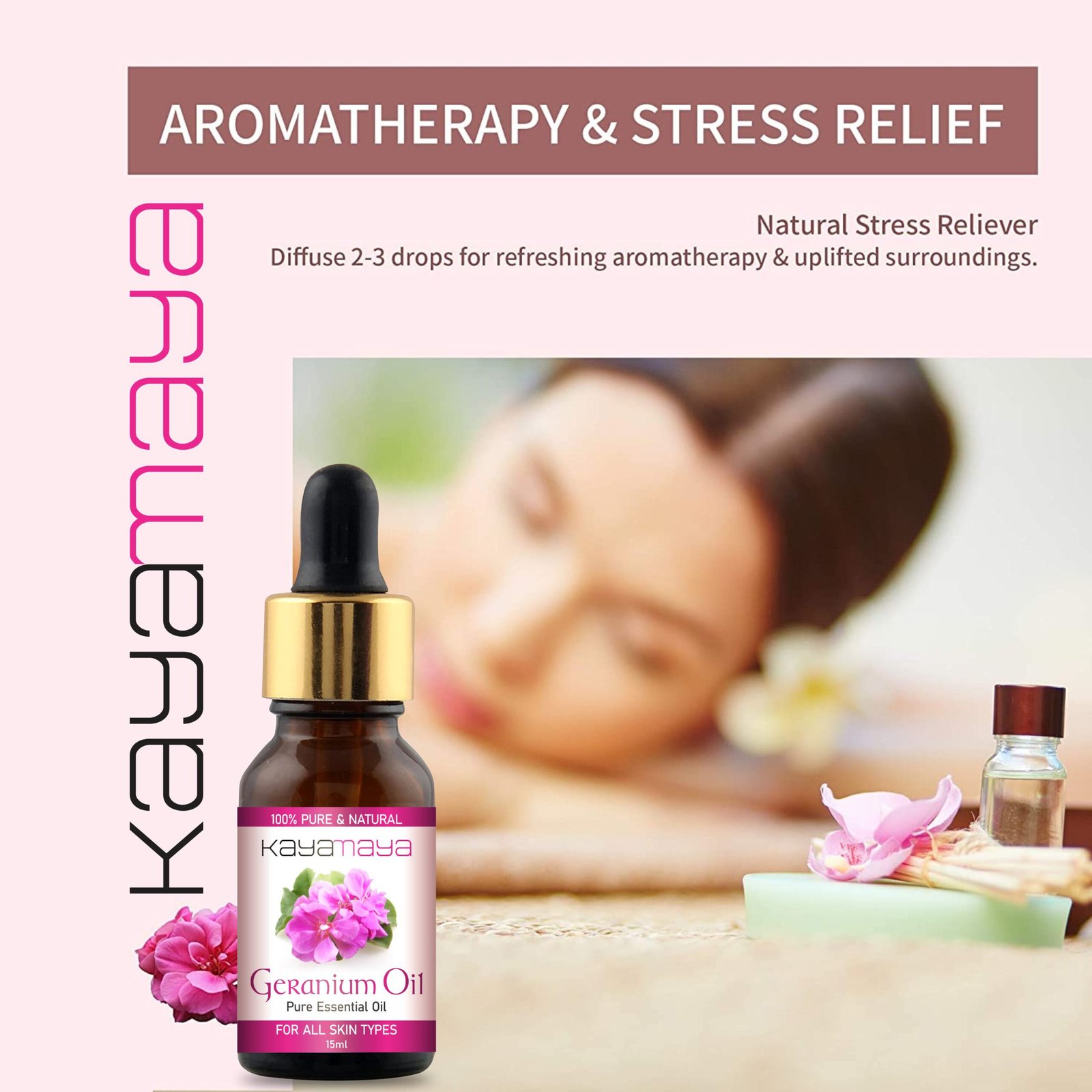 Kayamaya Geranium Essential Oil (15ml) – 100% Pure & Natural Aromatherapy Oil for Diffuser, Skin & Hair Care (Dilute with Carrier Oil) - Image 2