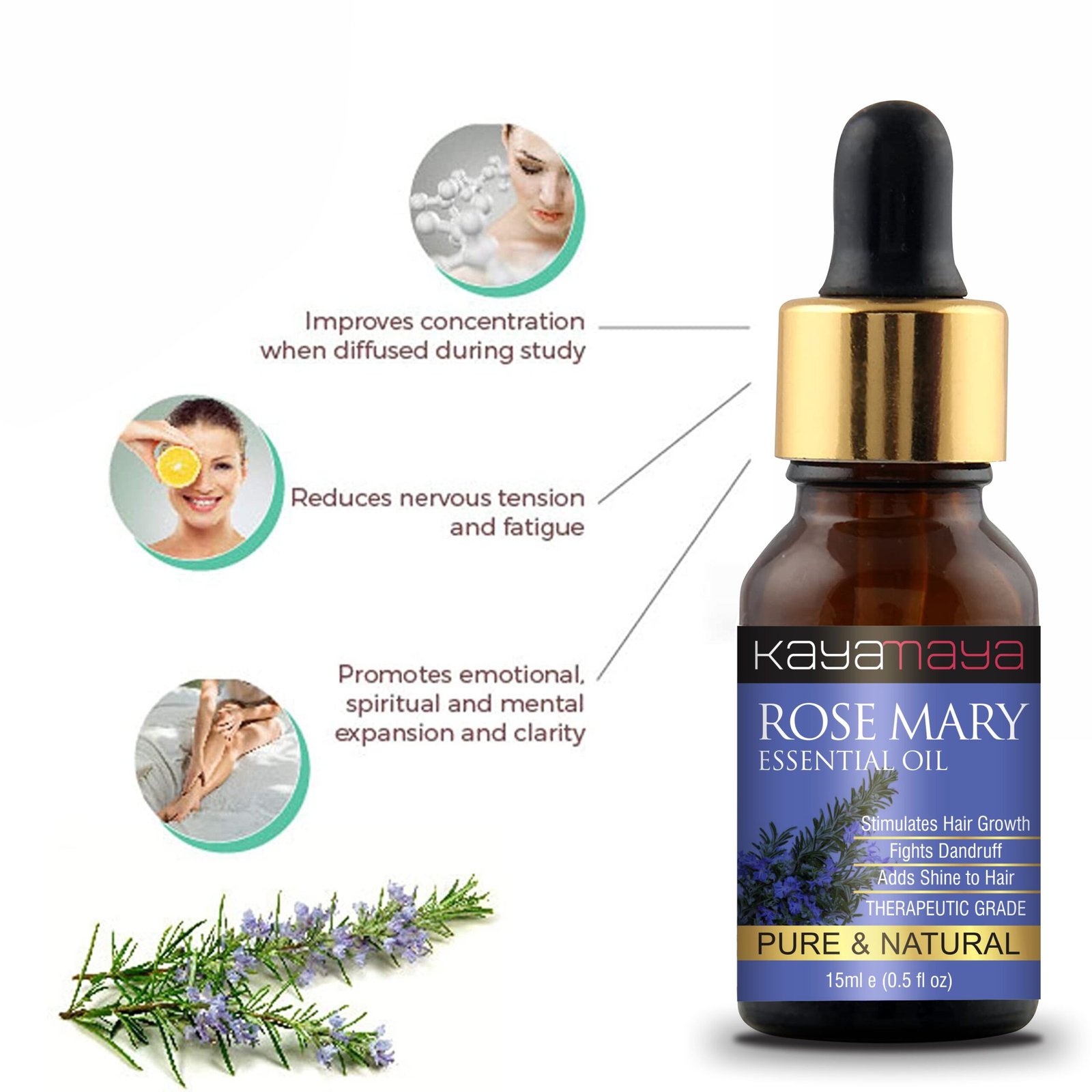Kayamaya Rosemary Essential Oil 15ml – Pure & Natural Rosemary Oil for Hair, Skin, Scalp & Aromatherapy (Set of 2) - Image 2
