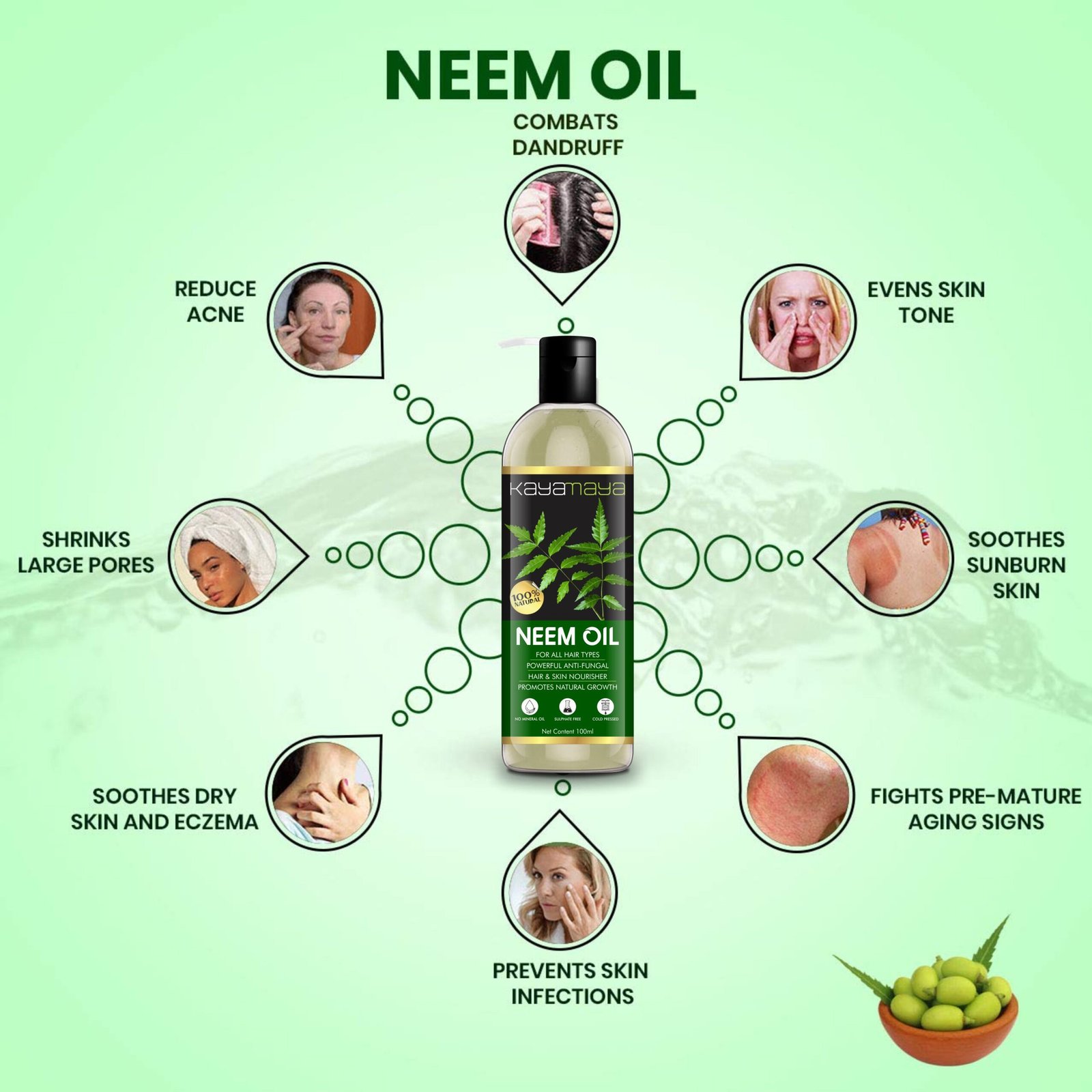 KayaMaya 100% Pure & Natural Neem Oil 100ml – Cold Pressed & Unrefined for Hair, Skin & Scalp Care (Pack of 2) - Image 3