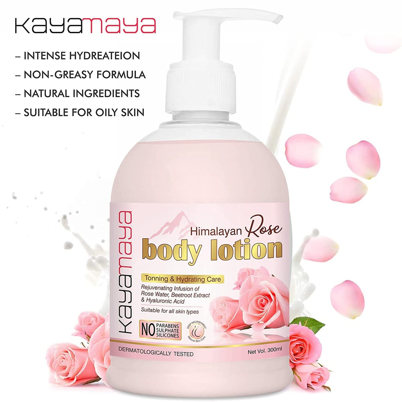 Kayamaya Himalayan Rose Body Lotion - 300ml | Natural Toning & Hydrating Lotion with Rose Water, Beetroot Extract & Hyaluronic Acid for All Skin Types | Paraben & Sulphate Free, Dermatologically Tested - Image 3