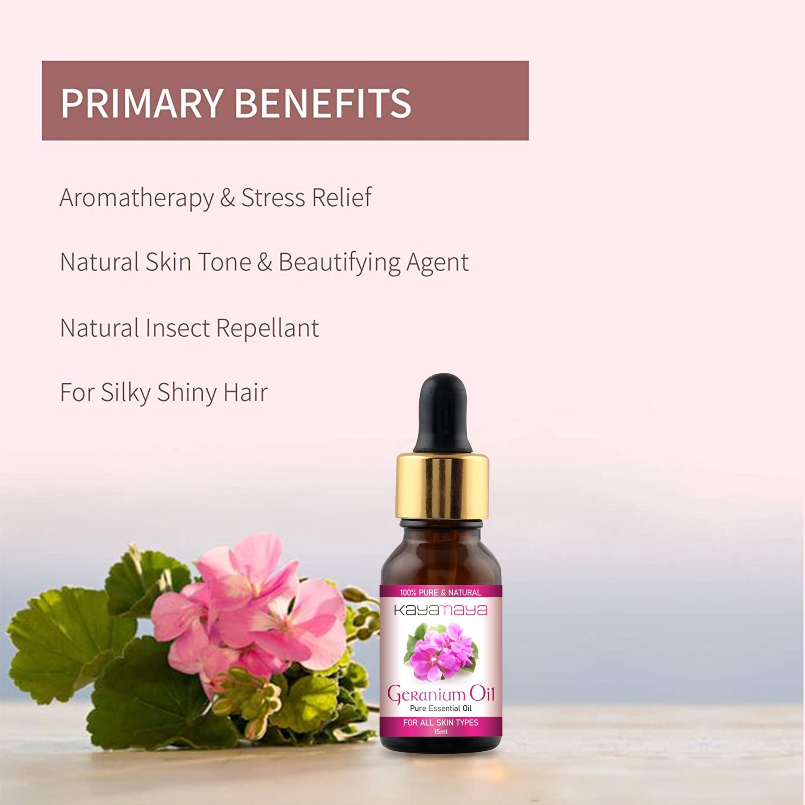 Kayamaya Geranium Essential Oil (15ml) – 100% Pure & Natural Aromatherapy Oil for Diffuser, Skin & Hair Care (Dilute with Carrier Oil) - Image 4