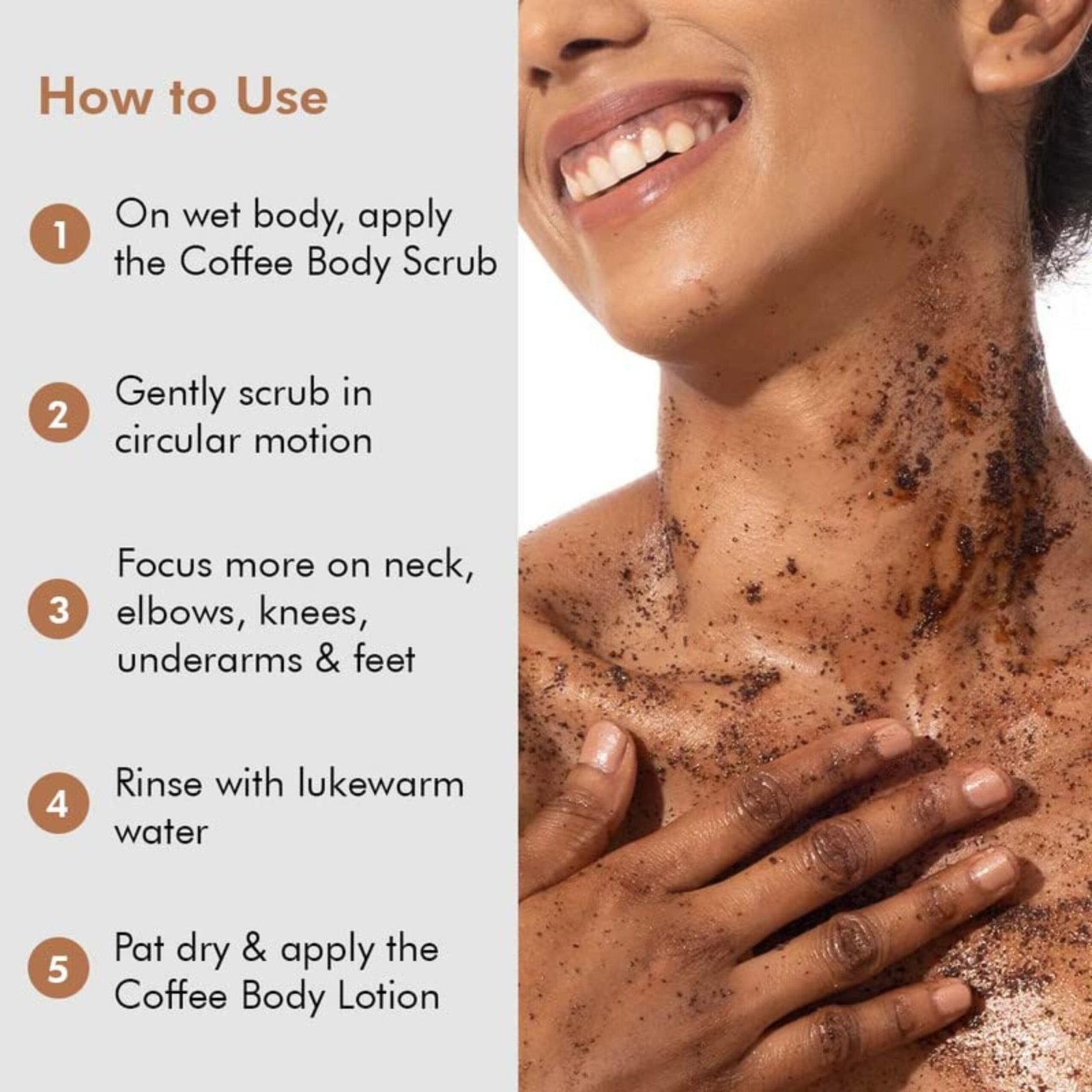 Kayamaya Exfoliate Coffee & Walnut Face & Body Scrub with Rock Salt & Coconut, De-Tan & Brightening Exfoliator (100g) - Image 5