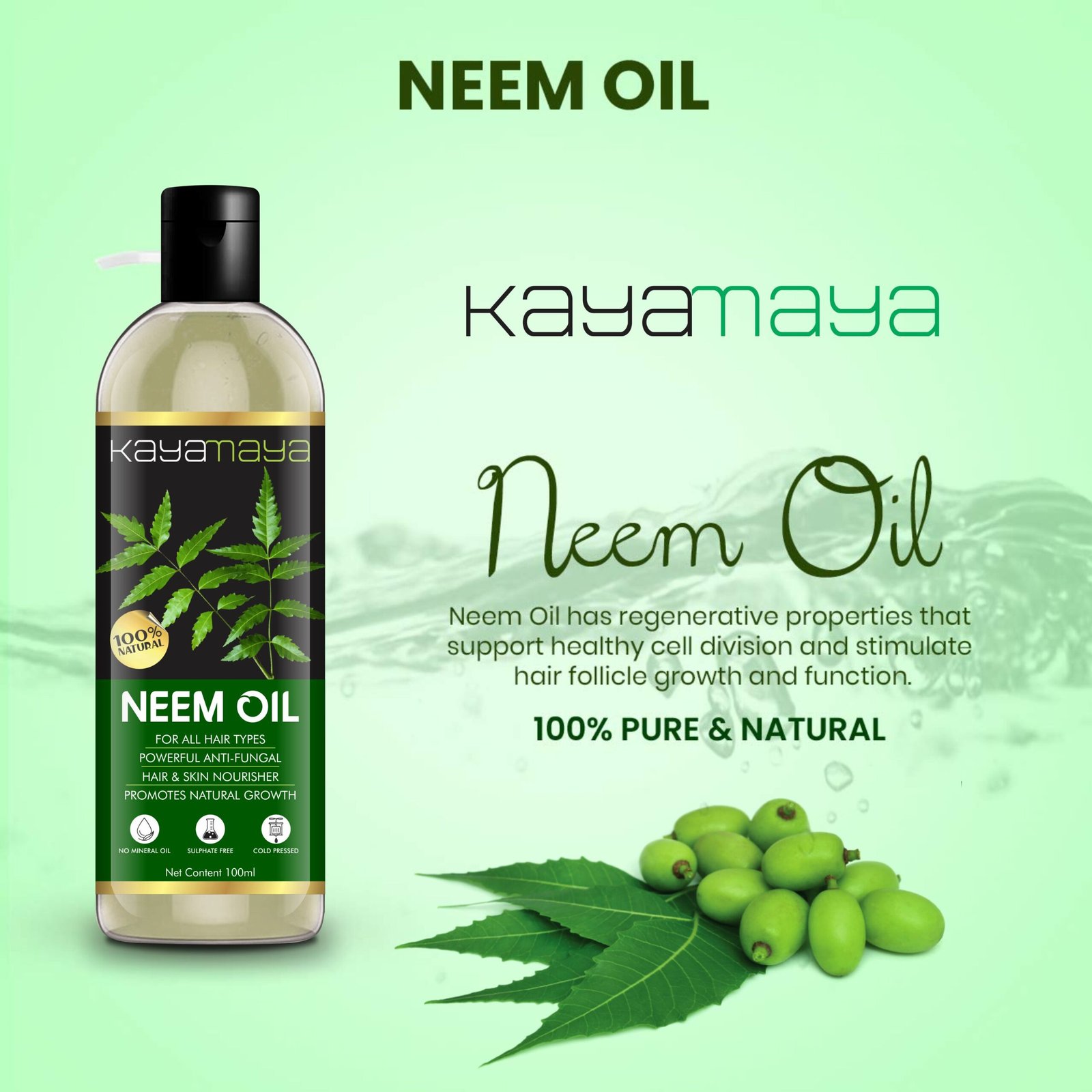 KayaMaya 100% Pure & Natural Neem Oil 100ml – Cold Pressed & Unrefined for Hair, Skin & Scalp Care (Pack of 2) - Image 4