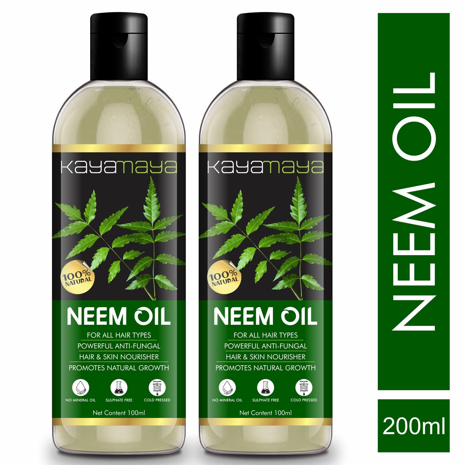 KayaMaya 100% Pure & Natural Neem Oil 100ml – Cold Pressed & Unrefined for Hair, Skin & Scalp Care (Pack of 2)