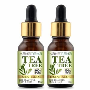 Kayamaya Tea Tree Essential Oil 15ml – 100% Pure Tea Tree Oil for Skin, Hair, Scalp, Nails, Aromatherapy & Massage (Pack of 2)