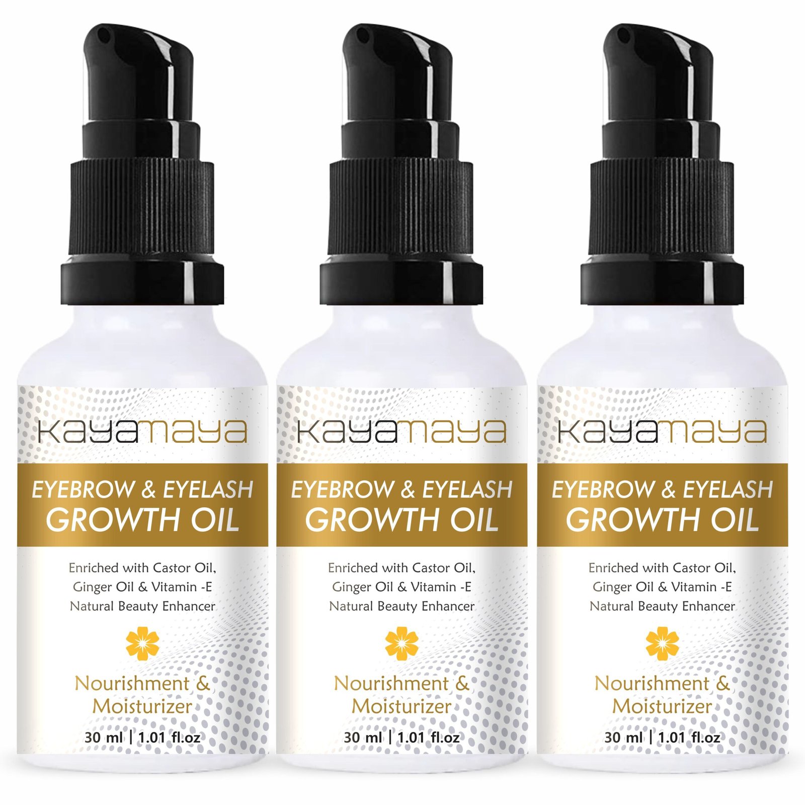 Kayamaya Eyebrow & Eyelash Growth Oil with Castor Oil, Ginger Oil & Vitamin E – Brow & Lash Serum for Fuller, Longer-Looking Lashes - 30ml (Pack of 3)